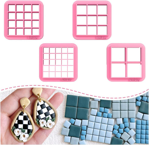 Square Clay Cutters, 3D Printed Clay Cutter,Stripe Tool Polymer Clay Cutters, Checker Board Maker for Making Earrings Jewerl, Square Grid Tool (A)...
