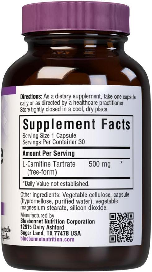 BlueBonnet L-Carnitine 500 mg Vitamin Capsules, White, 60 Count...