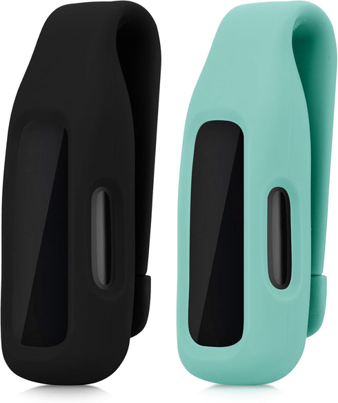 kwmobile 2X Clip Holders Compatible with Fitbit Inspire 3 / Inspire 2 / Ace 3 - Clip-On Holder Replacement Set - Black/Mint...