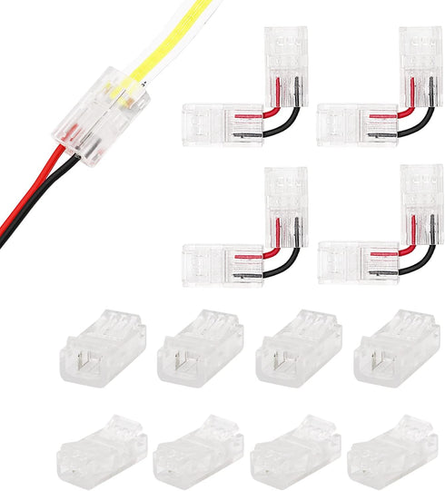 PAUTIX 8pcs 2-Pin 8mm COB LED Strip to Wire Connector Unwired Clips Solderless Adapter Terminal Extension Connection,4pcs L-Shaped Connectors for ...