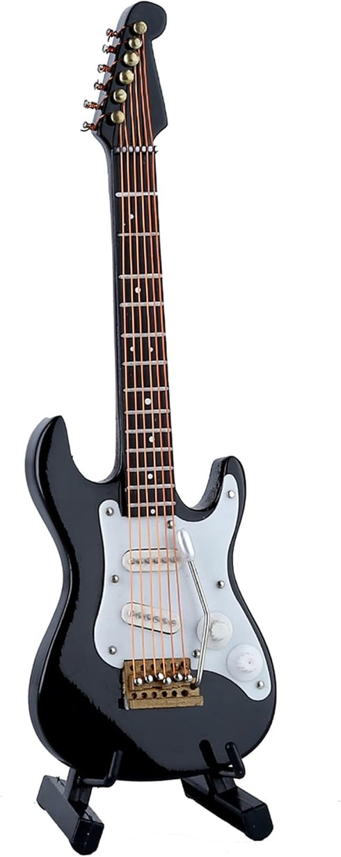 Dselvgvu Wooden Miniature Electric Guitar with Stand and Case Mini Musical Instrument Miniature Dollhouse Model Birthday Present (Electric Guitar:...