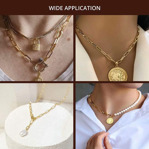 16.4 Feet Gold Plated Stainless Steel Chain Bulk Flat Paperclip Link Chains 5x10mm Jewelry Chain Roll with Jump Rings Lobster Clasps Oval Cable Ch...