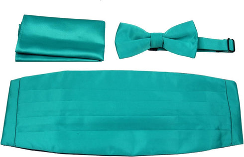 Mens Formal Woven Satin Cummerbund Pre-Tied Bowtie Hanky set...