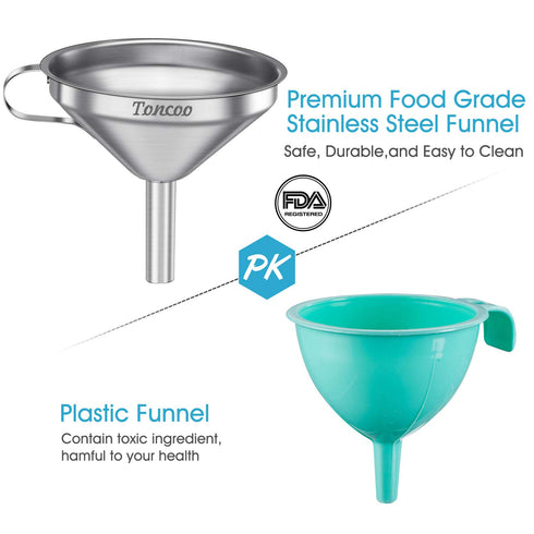 5-Inch Premium Stainless Steel Funnel with 200 Mesh Food Strainer, Kitchen Funnel for Bottles...