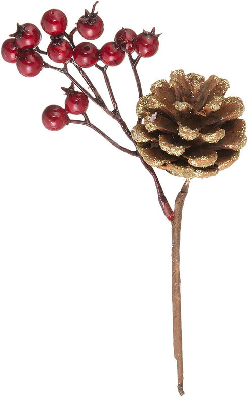 Crafare 20 Pack Artificial Christmas Tree Picks Assorted Red Berry Pine Picks Spray with Pinecones Apples Holly Leaves Winter Holiday Season Déco...