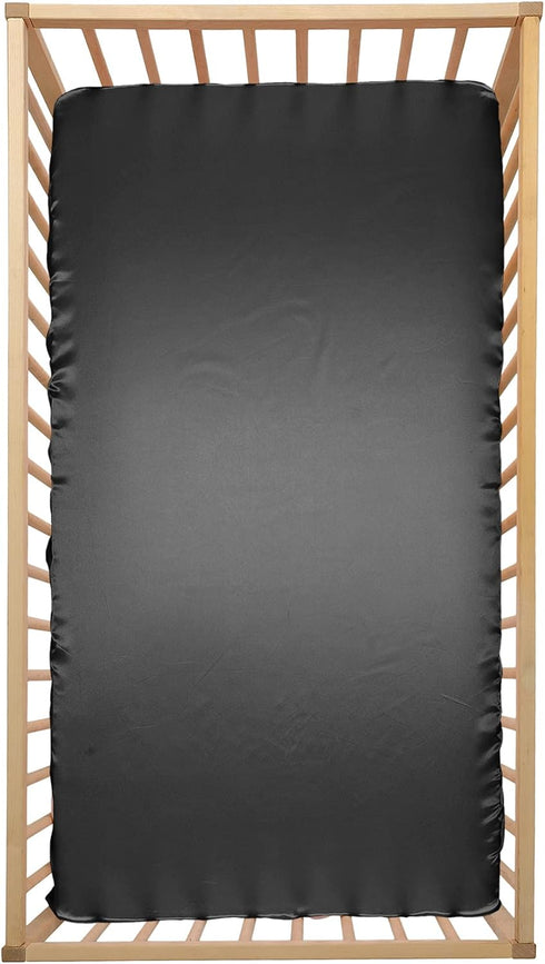 SiinvdaBZX Satin Crib Sheets for Boys, Silky Soft Black Crib Fitted Sheets for Standard Crib and Toddler Mattress, 28 x 52 x 8In (Pack of 1)...
