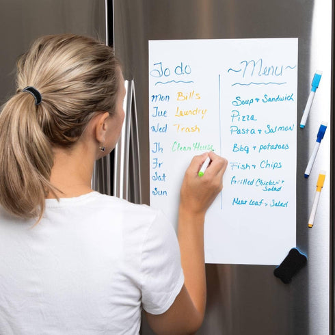 Magnetic Dry Erase Board, White Board with 4 Markers and Eraser, Magnet Whiteboard Sheet for Fridge, Writing Menu Organizer to Do List Chart for K...