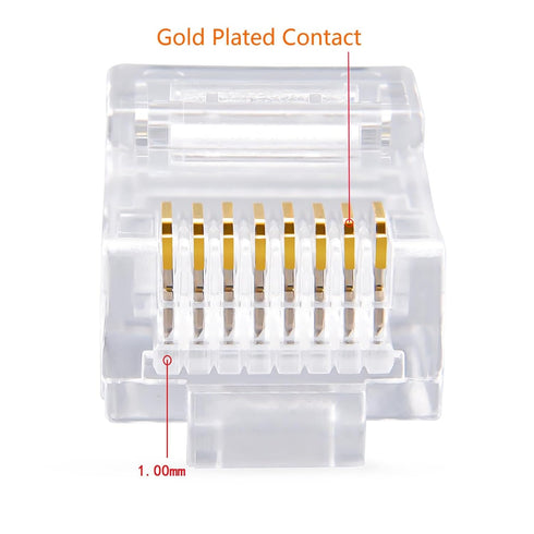 Cat5e RJ45 Connectors,100-PACK Cat5 Ends/Cat 5 Connector/Cat 5e RJ45 Modular Plugs(3-Prong Gold Plated 15?),UTP Network Plug for Solid Strand Cabl...