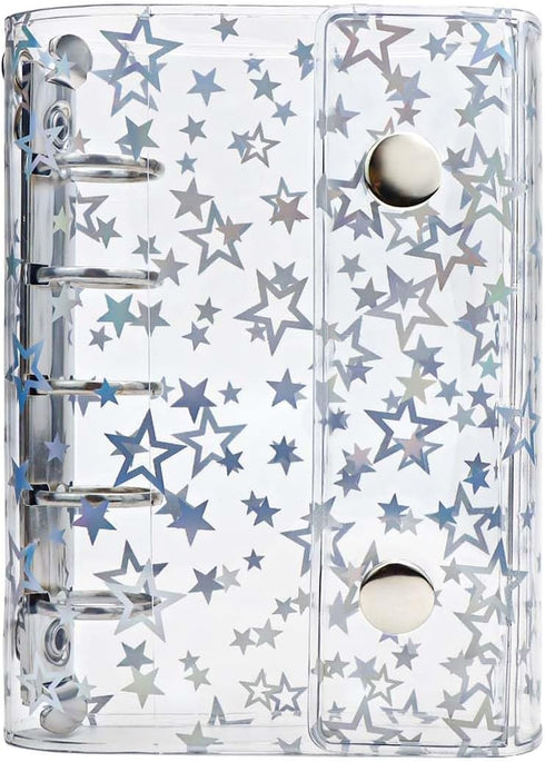 A8 Starry Clear Binder Cover Soft PVC A8 Size Refillable Binder Cover 5-Ring Double Snap Button Closure Notebook Binder Folder Personal File Organ...
