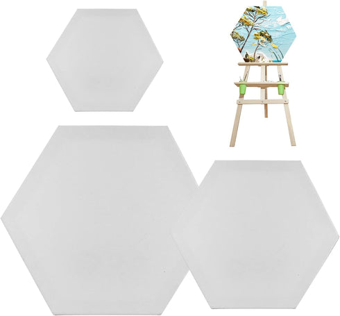 Hexagon Stretched Blank Canvas for Painting White Canvas Boards with Frame Set of 3 (8/6/4in) Canvases, Painting Supplies Art Board Paint Canvas P...