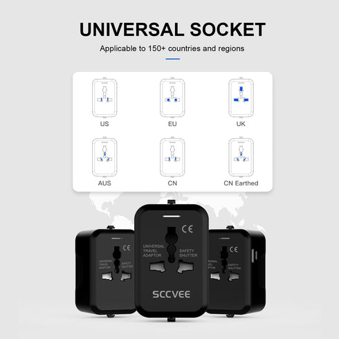 Universal Travel Adapter with USB C, International Power Plug Adapter All in One Worldwide Travel Adapter Power Converters Wall Charger AC Power P...