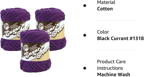 Bulk Buy: Lily Sugar 'n Cream Solids 100% Cotton Yarn (3-Pack) (Black Currant #1318)......