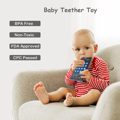 Baby Teether Cell Phone Toy, Soft Silicone Chew Toy with POP Pressable Key, Early Educational Learning Teething Toy for Babies 0-12 Months Boys an...