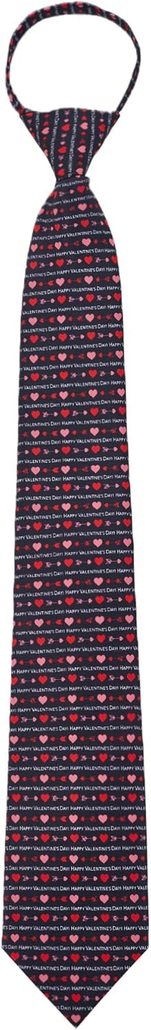 Jacob Alexander Men's Happy Valentine's Day Hearts and Love Arrows Pre-Tied Zipper Neck Tie - Black White Red...