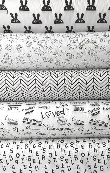 100% Printed White Series Cotton Fabric Cartoon Number Logo Bundles Quilting Fabric for Patchwork Needlework DIY Handmade Sewing Crafting Face Mas...