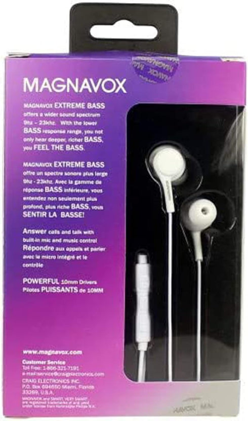 Magnavox MHP4857-WH Ear Buds with Microphone in White | Available in Black & White | Ear Buds Wired with Microphone| Extra Value Comfort Stereo Ea...