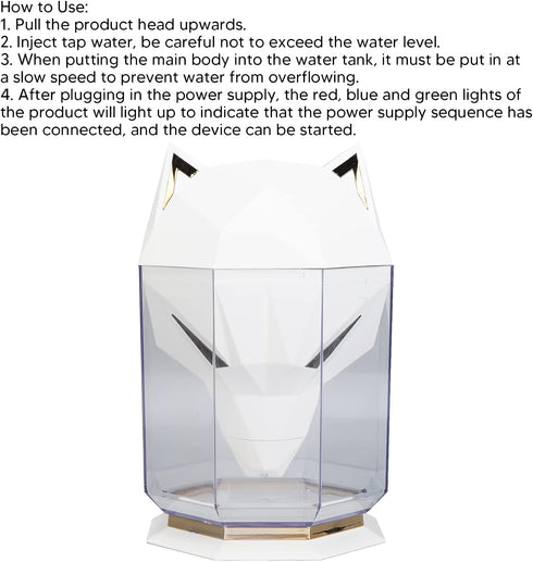 Wolf - Head Aesthetic Air Humidifier – Durable ABS, Dust Dispersion, Decorative Design for Home and Gamers(black)...