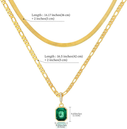 ACECHA Gold Layered Necklaces for Women, 18K Gold Plated Emerald Pendant Rectangle Necklaces for Teen Girls, Layering Choker Necklace Jewelry Gift...