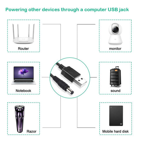 USB Cable 5.5mm/2.1mm 5V DC Barrel Jack Power Cable (Black, 100cm) for VoIP Phone Router, Portable Power Source, Serato DJ Controller,MP3,Nextbook...