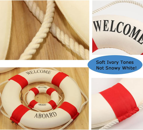 MorroMorn Lifebuoy Wall Hanging Decor - Welcome Aboard Mediterranean Style Home Decoration (Red, 14")...