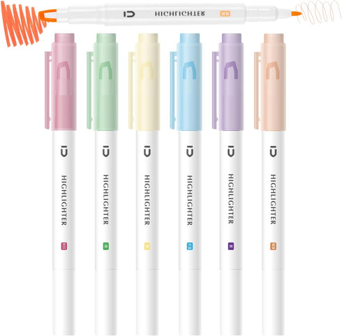 M&G 6 Pcs Cute Dual Tip Highlighters, Rainbow Color No Bleed Dry Quick Chisel Tip Highlighters, Perfect for School,Office, Bible, Notes (Rainbow)...
