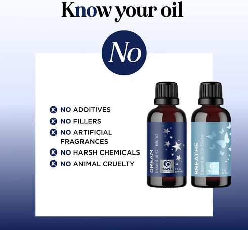 Aromatherapy Essential Oil Blends for Diffusers - Diffuser Essential Oil Set with Dream Essential Oil Blend and Breathe Essential Oil Blend - 100%...