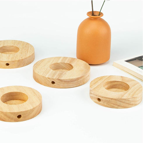 2 Pack Table Lamp Base Only 4.7'' Round Solid Wooden Stand Holder Foot for Desk Lighting Night LED Light Spotlight Wood Art Display Base DIY Craft...