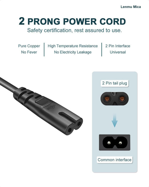 2 Prong AC Power Cord for ONN 100008736, JBL PartyBox 100 200 300 1000 310 710 On-The-Go Bluetooth Speaker, ION Game Day Party Wireless Speaker Re...