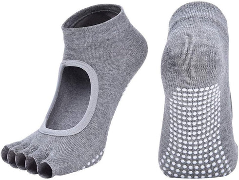 2 Pairs Toeless Yoga Socks Non-Slip Grips for Pilates Ballet Dance Barefoot Workout Cotton Open Toe Sports Socks...