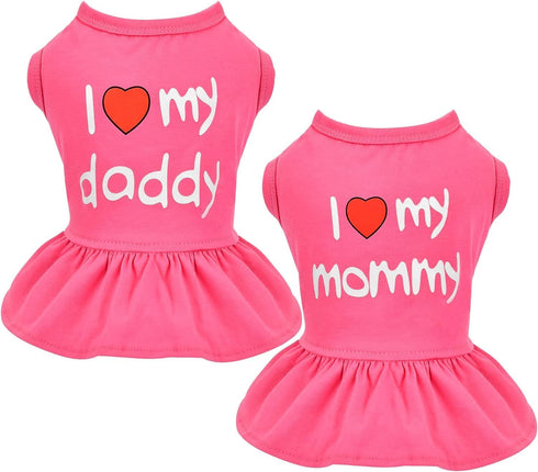 2 Pieces Dog Dresses for Small Dogs Girl Spring Summer Dog Clothes for Chihuahua Yorkie I Love My Mom/Daddy Cute Dog Tutu Skirt Puppy Dresses Pet ...