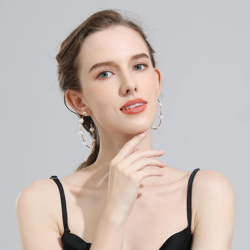 Pearl Hoop Earrings for Women Fashion Hypoallergenic Girls Pearl Earrings Drop Dangle Earrings Jewelry Gifts...