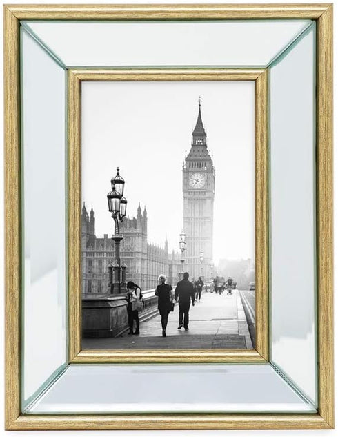 Isaac Jacobs 4x6 Gold Beveled Mirror Picture Frame - Classic Mirrored Frame with Deep Slanted Angle Made for Wall Décor Display, Photo Gallery and...