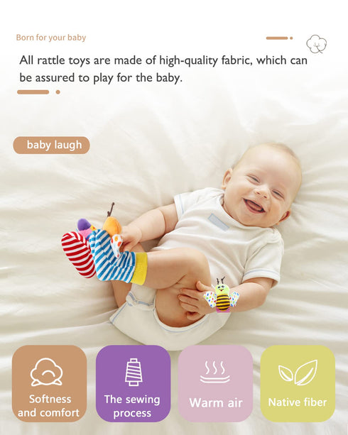 Wrist Rattle Foot Finder Sock for 0-36 Months Baby Boys and Girls, Newborn Baby Soft Hand & Feet Rattle 0-3 Years, Arm Leg Babies Development Toys...