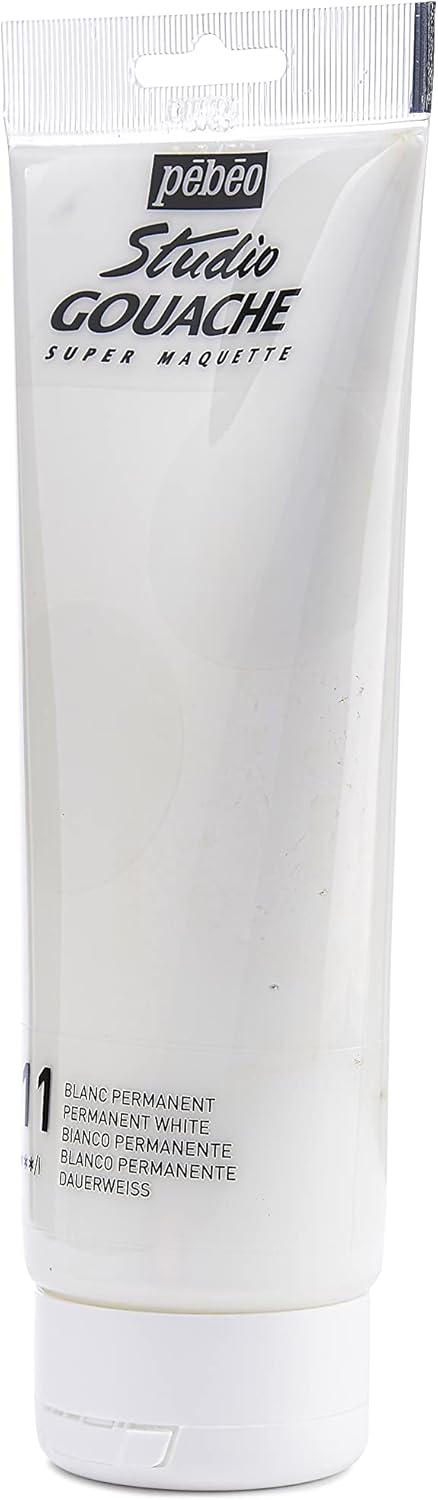 PEBEO Studio Gouache Fluid Paint, Velvet Matte Formula, 220 ml Bottle - Permanent White...