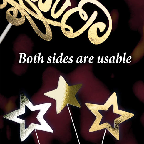 Blue Happy Birthday Cake Topper with 5 Silver-Gold Double Sided Stars Stars...