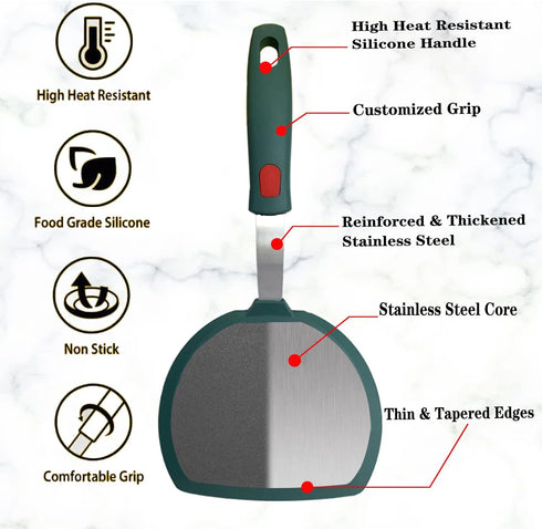Silicone Spatula Set of 2 for Nonstick Cookware,Tenta Tenta Kitchen Slotted Angle Spatula Round Pancake Spatula Silicone 600°F Heat Resistant Clas...