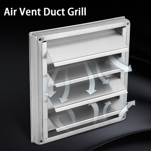 Louvered Outdoor Dryer Vent Cover Air Vent Duct Grill 100mm Stainless Steel Wall Air Vent Square Tumble Dryer Extractor Fan Outlet Outdoor Weather...