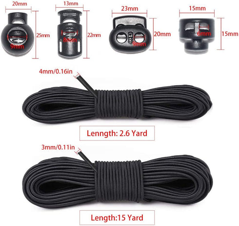 42 Pcs Cord Locks End Spring Toggle Stopper Zipper Pull Ends Fastener Buttons with 18 Yard Elastic Bungee Cord Stretch String for Drawstring, Shoe...