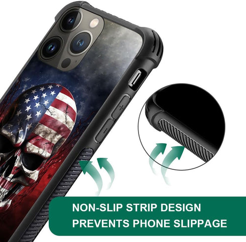 DJSOK Case Compatible with iPhone 15 Pro, Ice and Fire American Flag Skull Case for iPhone 15 Pro Cases for Man Boys Girls Dual Layer Shockproof R...