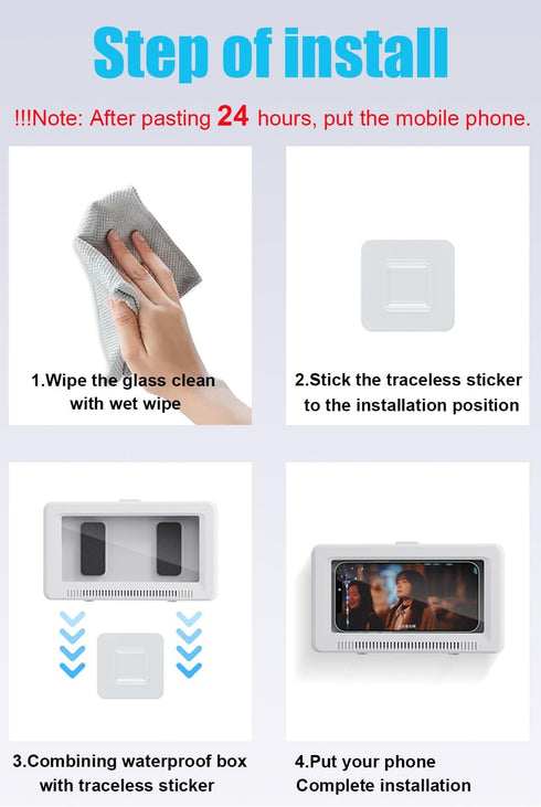 Upgraded 360° 3D Universal Waterproof Phone Case Bathroom Shower Phone Holder Wall Mounted with Touch Screen Shower Accessories Case Wall Mount in...