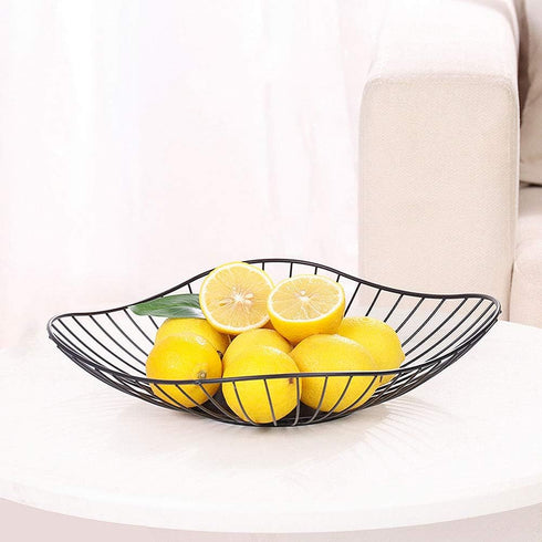 Short Curved-Edge Modern Creative Stylish Single Tier Dish,Metal Iron Wire Fruit Vegetables Bread Decorative Stand Serving Bowls Basket Holder (Bl...