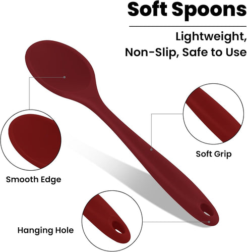 GEEKHOM Silicone Cooking Spoons, 4 Pieces 11" Heat Resistant Silicone Kitchen Utensils Set Large Serving Stirring Spoons for Non Stick Cooking, Mi...
