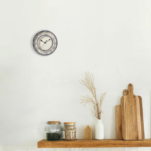 SAC SMARTEN ARTS 8" Silent Quartz Wall Clock Non-Ticking Digital Silver Clocks with 3D Numbers and Plastic Bezel Easy to Read Vintage Wall Clock...