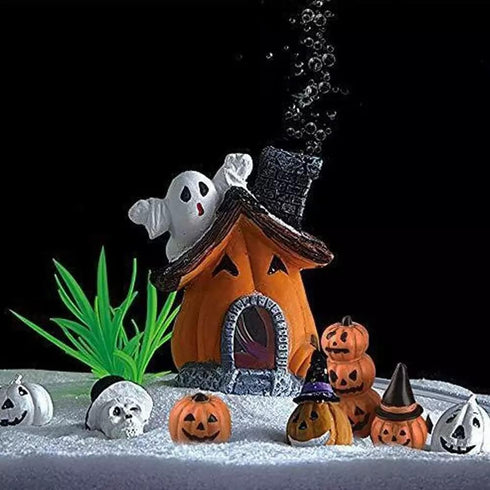 Cartoon Pumpkin House Set, 5 in 1 Resin Aquarium Decoration Simulated Ornament Hiding for Fish Shrimp...