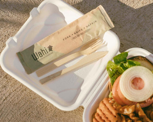 HAWAII 100 pc Bamboo Utensil Cutlery Set Disposable, 100% Compostable Eco-Friendly Biodegradable, Wood Like, Natural (50 forks, 25 spoons, 25 kniv...