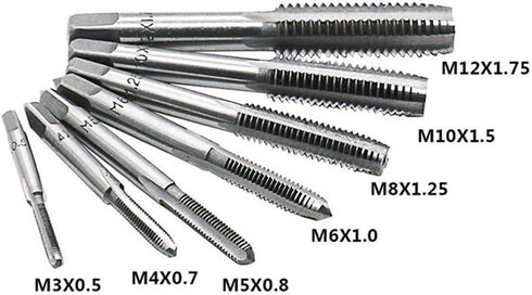 8pcs Metric Thread Machine Taps Set, Hand Screw Thread Plug Taps M3 M4 M5 M6 M8 M10 M12 with Adjustable Tap Wrench 1/16-1/2''...