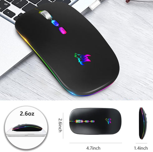 HOTLIFE LED Wireless Mouse, Slim Rechargeable Silent Portable USB Optical 2.4G Wireless Bluetooth Two Mode Computer Mice with USB Receiver and Typ...