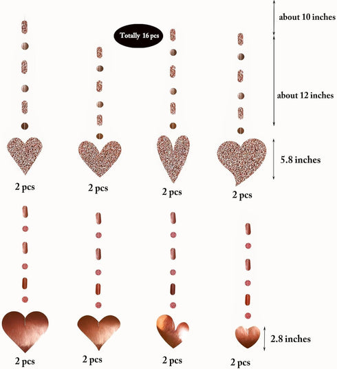 Cheerland Rose Gold Party Decorations Romantic Heart Paper Streamers Garland Hanging for Mother’s Day Love Date Tea Brunch Wedding Anniversary Bri...