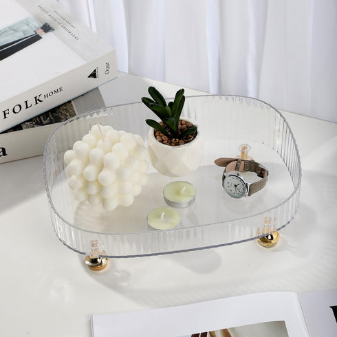 Clear Acrylic Perfume Tray, Round Makeup Bathroom Trays for Counter, Decorative Vanity Trays for Bathroom Countertop for Dresser Tops - Green...