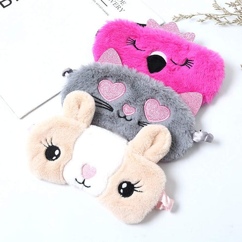 4 Pack Sleeping Mask for Girls Soft Plush Blindfold Cute Rabbit Pig Flamingo Cat Sleep Masks Eye Cover Eyeshade for Kids Teens Women Plane Travel ...